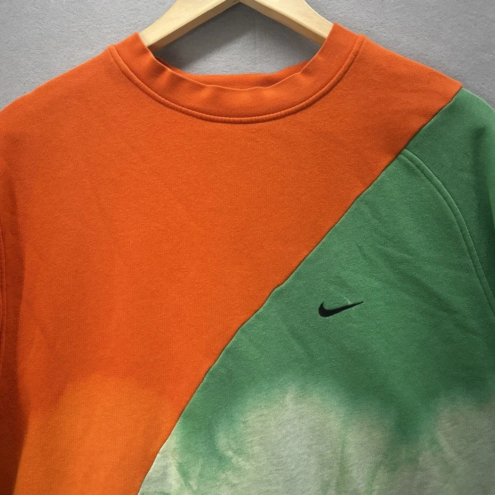 Vintage Nike Tie Dye Crewneck Pullover Sweatshirt Large Color Block Green Orange